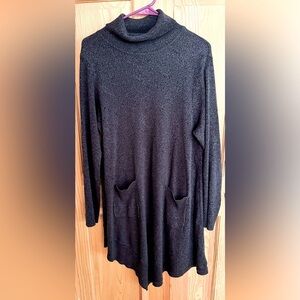 NY Collection Dark Gray Marled Uneven Hem Tunic Sweater SZ XL Pockets Dress Gift